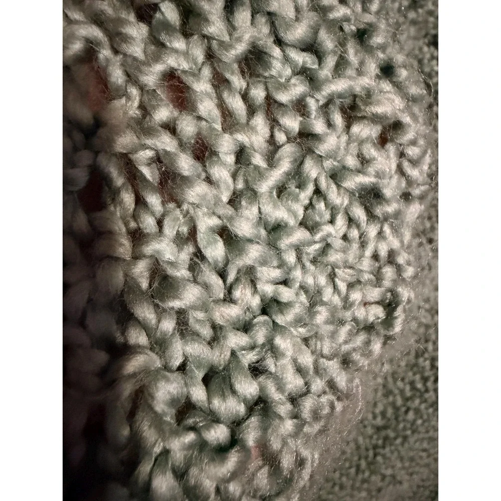 Sage Green Knit Throw Scarf Decorative Bed Runner Fringe Cottagecore Cozy Home